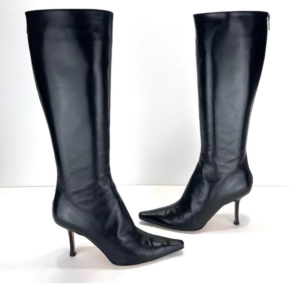 Jimmy Choo black leather Peony Knee high boot. Size 41.